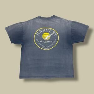 Vintage Thrashed Shirt Sun Faded Christian Graphic Tee 90s y2k Navy Blue XL